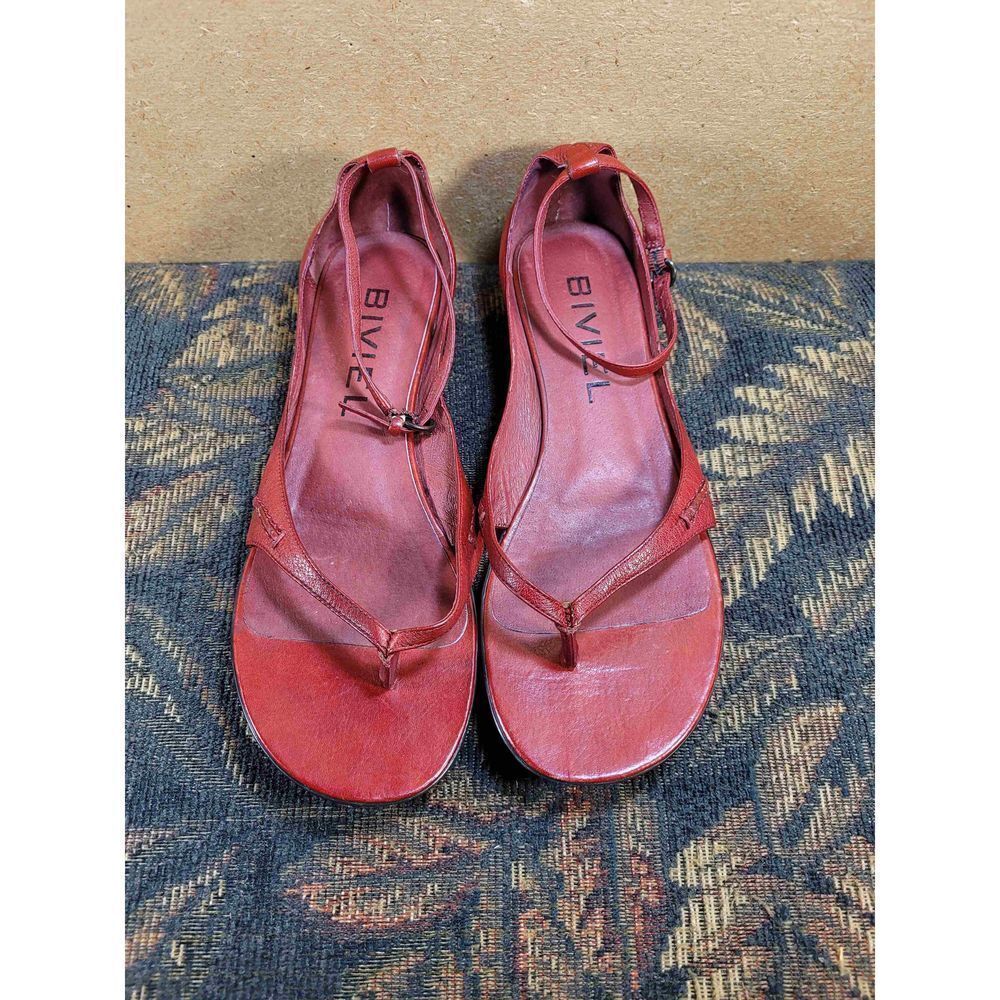 Biviel Red Leather Thong Sandals with Ankle Straps- Size 38/ 8.5